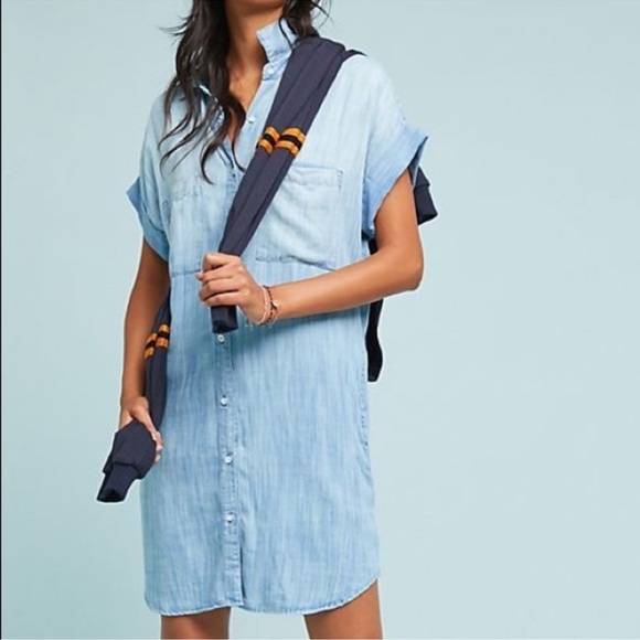 Cloth & Stone Anthropologie Light Blue Chambray Shirt Dress size medium - Picture 1 of 11